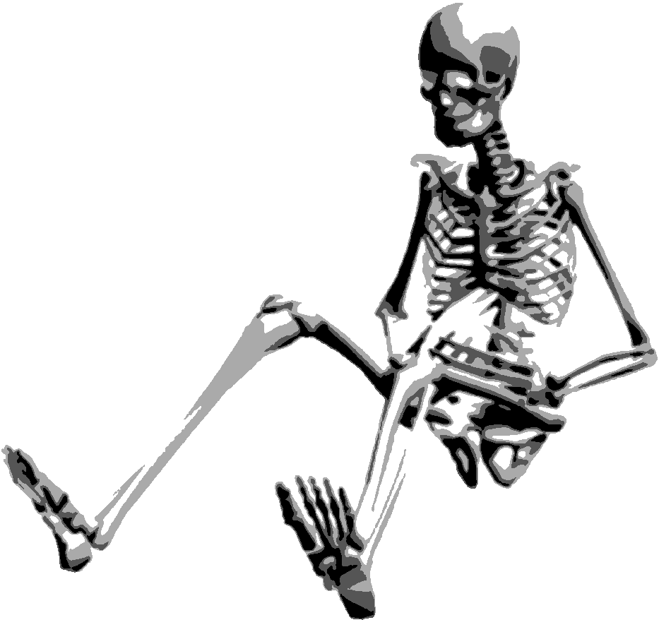 Skeleton Sitting stencil, painted in 4 grays