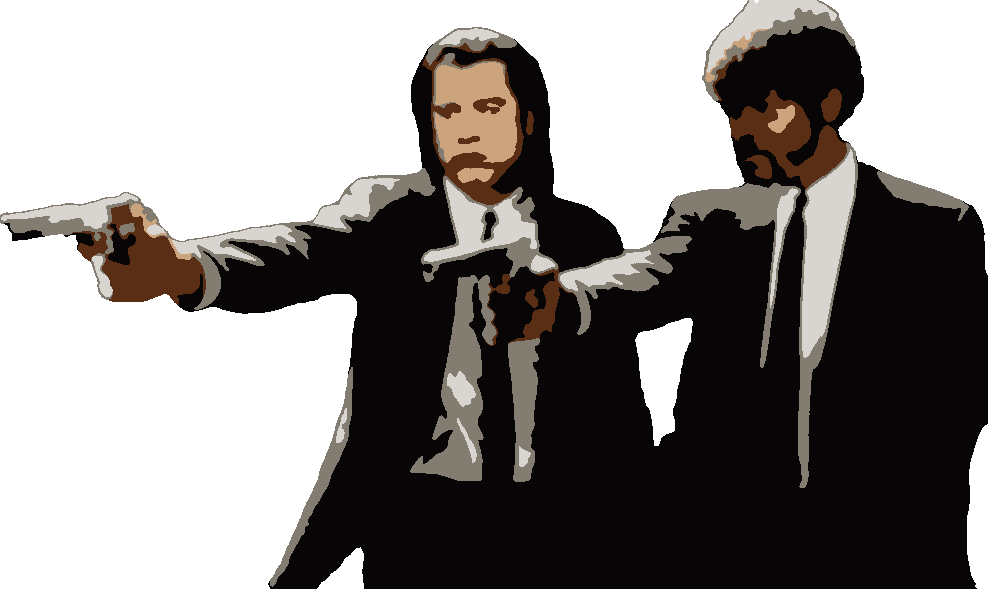 Pulp Fiction Guns Out stencil, painted in 5 colors