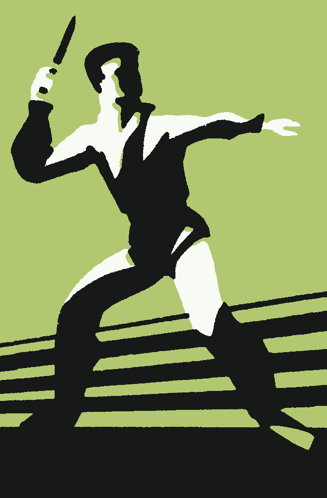 Knife Fight stencil, painted in 3 colors