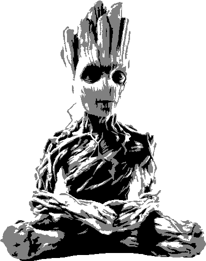 Groot stencil, painted in 3 grays