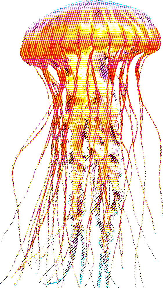 Jellyfish stencil, painted as a CMYK halftone