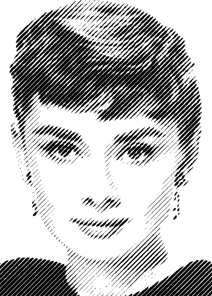 Audrey Hepburn stencil, painted as a grayscale halftone