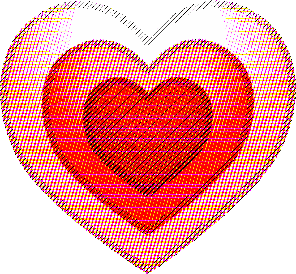 Concentric Hearts stencil, painted as a CMYK halftone