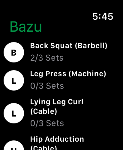 Bazu Apple Watch active workout exercise list