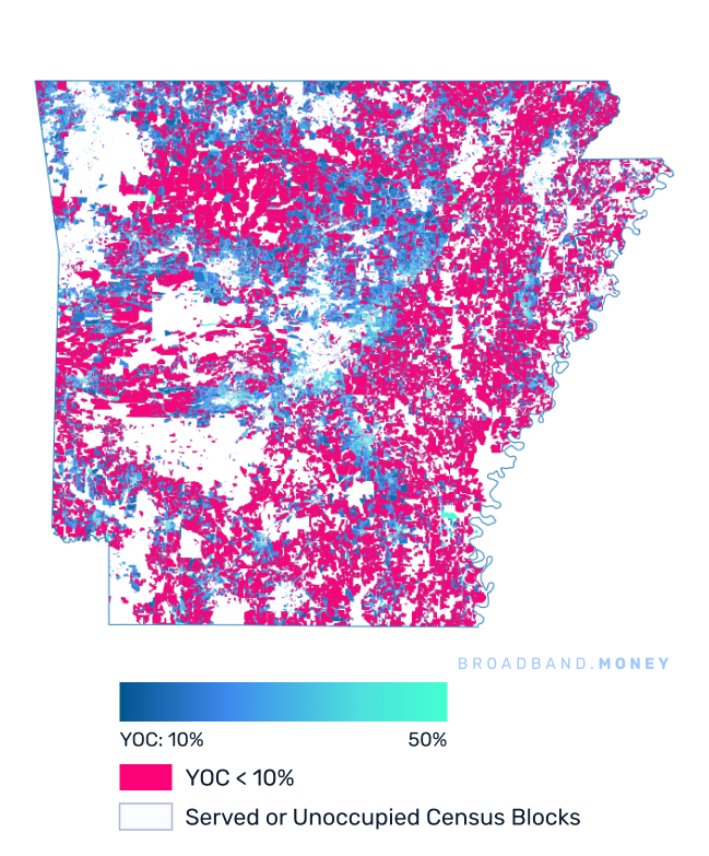 Arkansas broadband investment map yield on cost