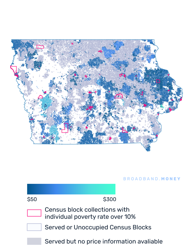 Iowa broadband investment pricing and competition map