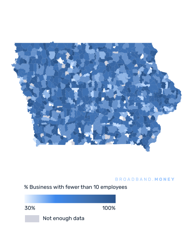 Iowa broadband investment map small business establishments 