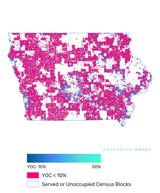 Iowa broadband investment map yield on cost