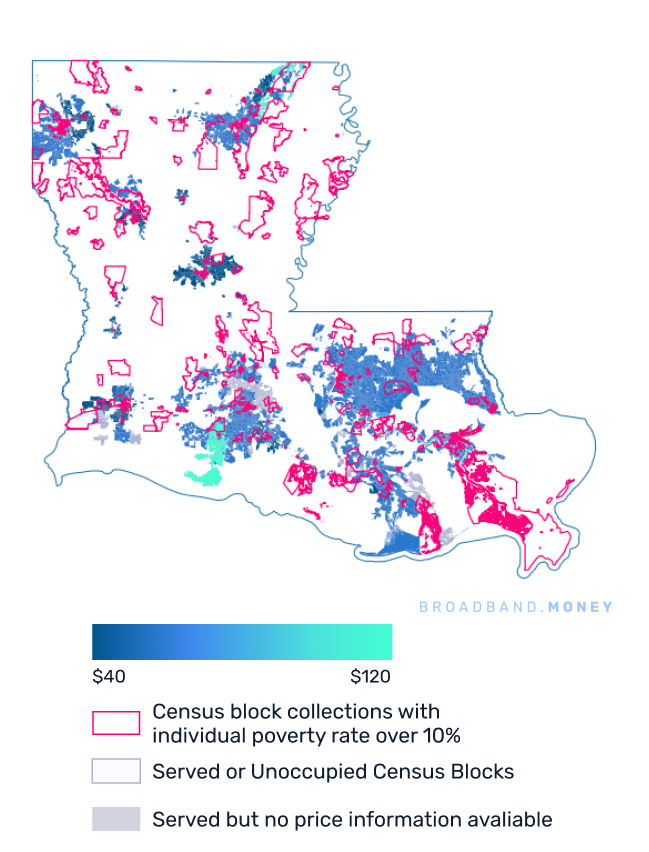Louisiana broadband investment pricing and competition map