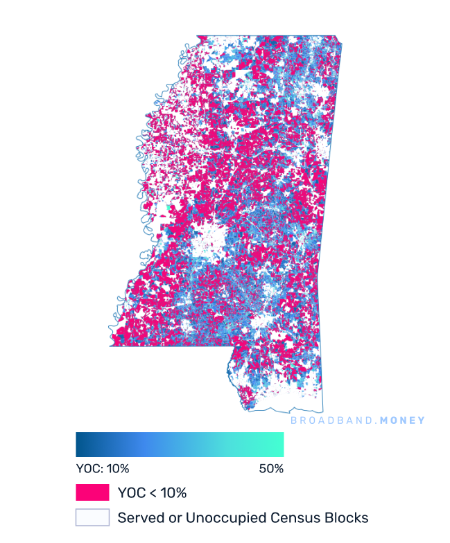 Mississippi broadband investment map yield on cost