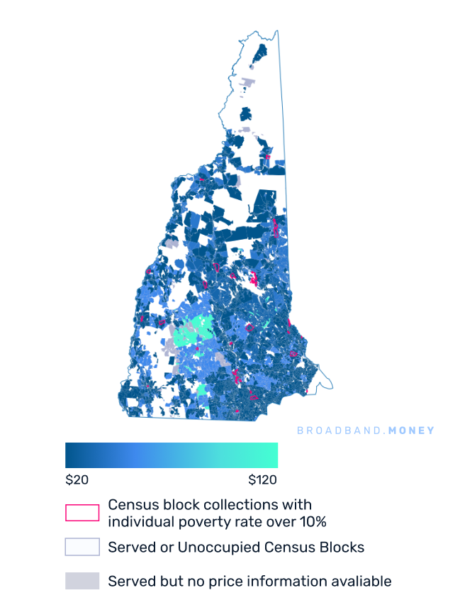 New Hampshire broadband investment pricing and competition map