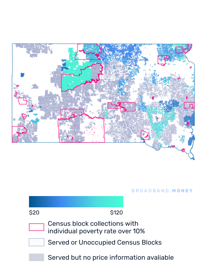 South Dakota broadband investment pricing and competition map