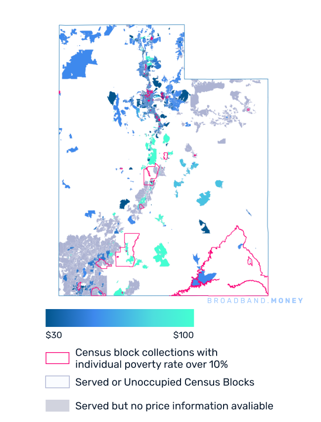 Utah broadband investment pricing and competition map