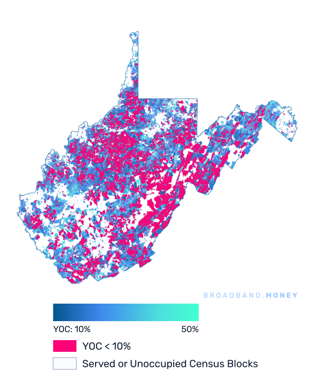 West Virginia broadband investment map yield on cost