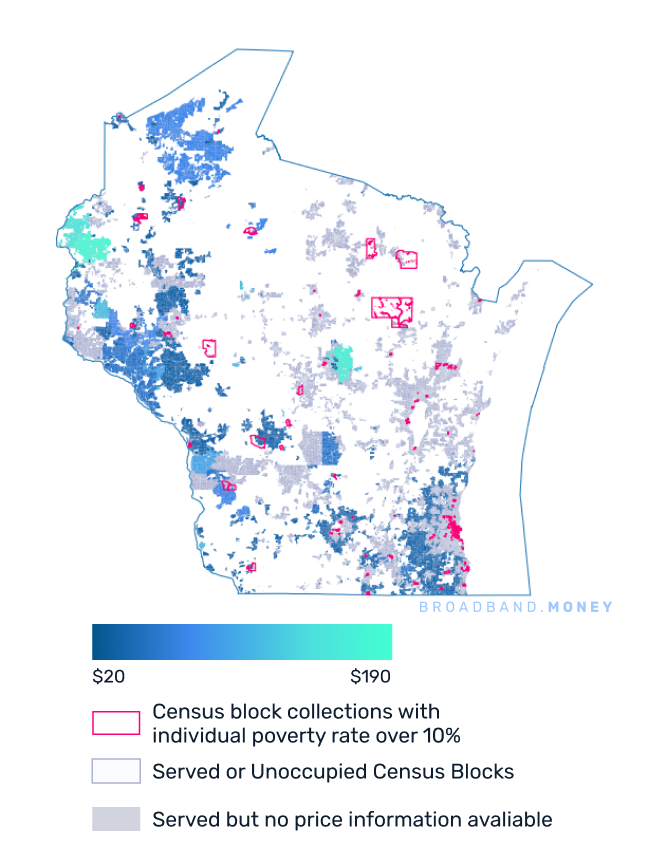 Wisconsin broadband investment pricing and competition map