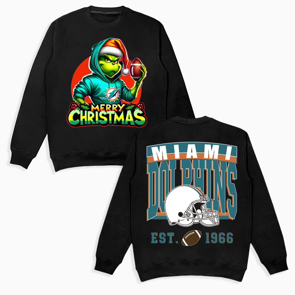 Grinch Miami Dolphins Christmas Shirt, 2 Side Grinch Shirt Grinch Miami Dolphins Christmas Shirt, 2 Side Grinch Shirt