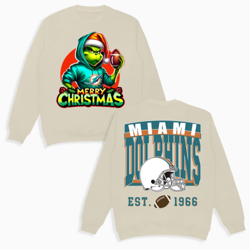 Grinch Miami Dolphins Christmas Shirt, 2 Side Grinch Shirt