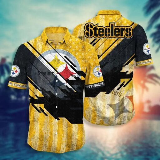 Hawaiian Pittsburgh Steelers Grunge Stripes Hawaiian Shirt