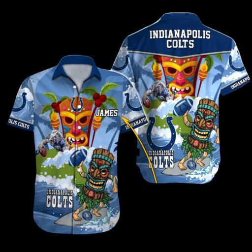 Personalized Hawaiian Indianapolis Colts Tiki Blue Thunder Aloha Shirt
