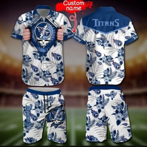 Personalized Hawaiian Tennessee Titans Floral Skull Hawaiian Shirt