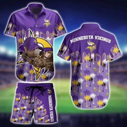 Hawaiian Minnesota Vikings Palm Drip Hawaiian Shirt