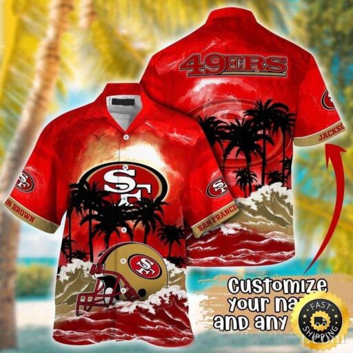 Personalized Hawaiian San Francisco 49ers Sunset Palms Hawaiian Shirt
