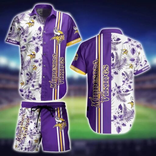 Hawaiian Minnesota Vikings Floral Stripe Hawaiian Shirt