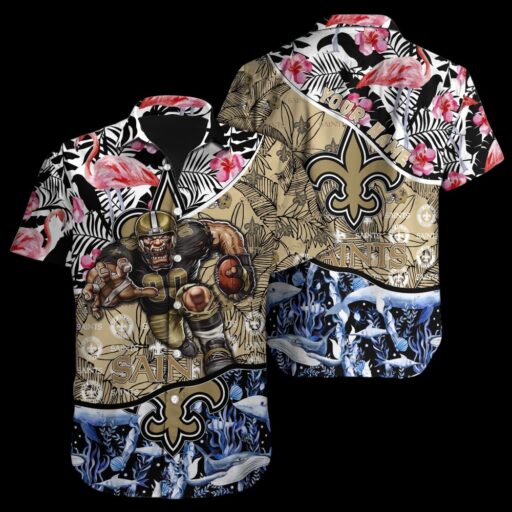 Personalized Hawaiian  New Orleans Saints Flamingo Wave Hawaiian Shirt