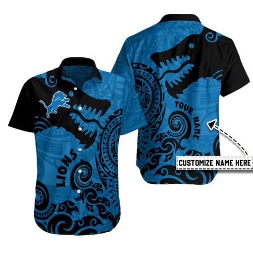 Personalized Hawaiian Detroit Lions Tribal Wave Custom Hawaiian Shirt