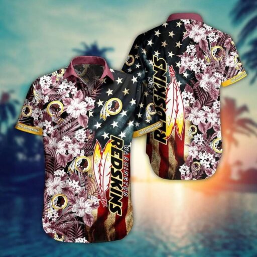 Hawaiian Washington Redskins Floral US Stars Hawaiian Shirt