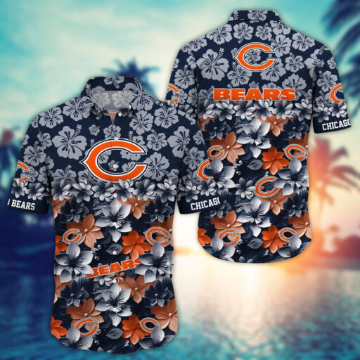 Hawaiian Chicago Bears Hibiscus Wave Shirt