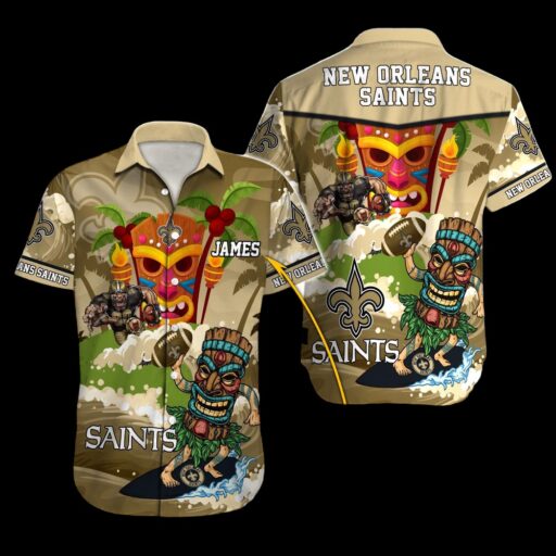 Personalized Hawaiian New Orleans Saints Tiki Wave Hawaiian Shirt