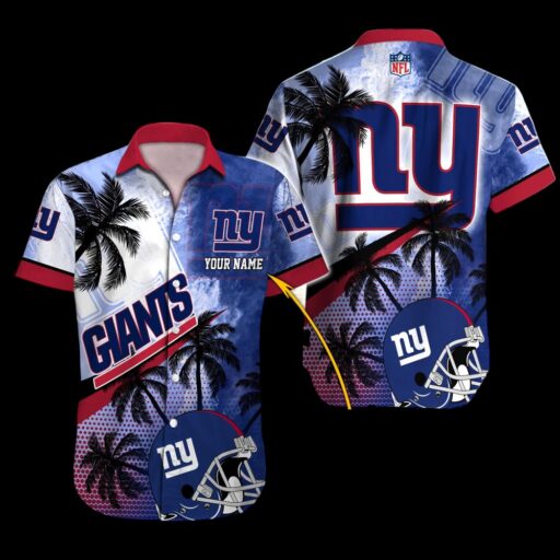 Personalized Hawaiian New York Giants Palm Breeze Hawaiian Shirt