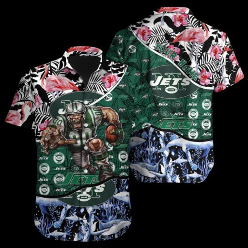 Personalized Hawaiian New York Jets Flamingo Tropics Hawaiian Shirt