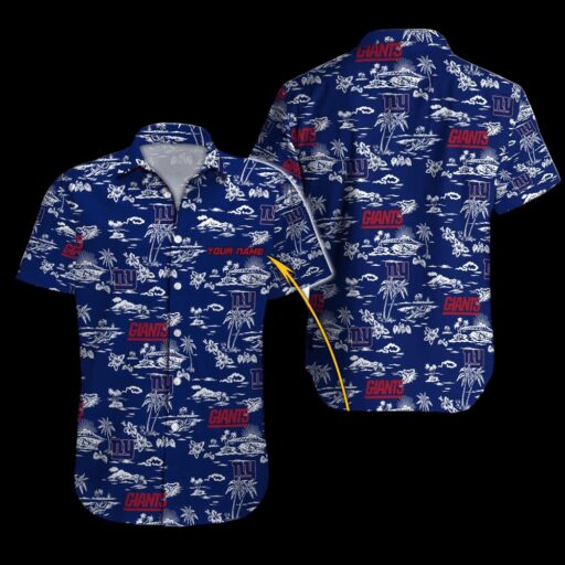 Personalized Hawaiian New York Giants Coastal Sketch Hawaiian Shirt