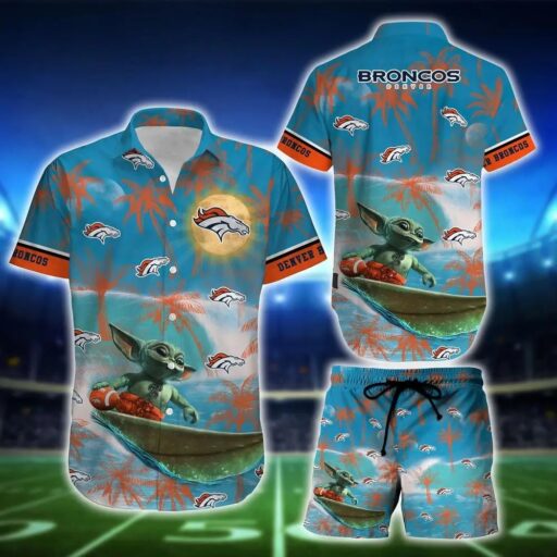 Hawaiian Denver Broncos Island Adventure Baby Yoda Hawaiian Shirt