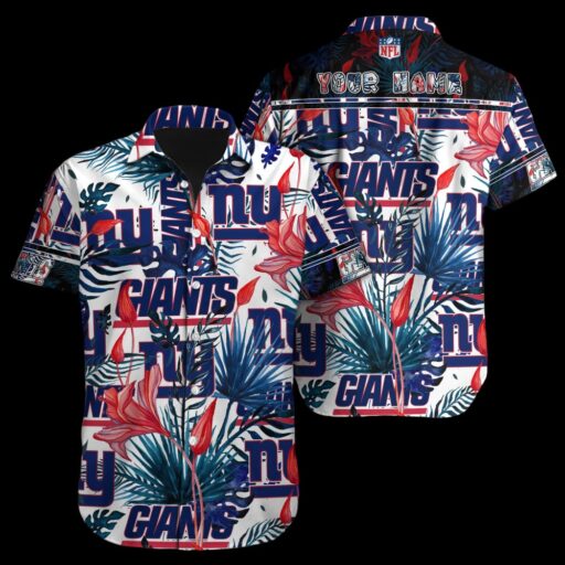 Personalized Hawaiian  New York Giants Floral Frenzy Hawaiian Shirt
