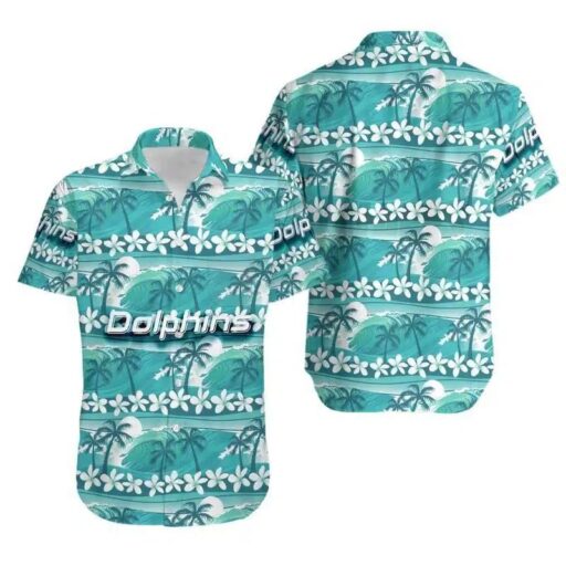 Hawaiian Miami Dolphins Palm Wave Hawaiian Shirt