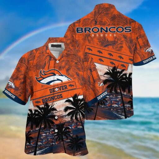 Hawaiian Denver Broncos Coastal Palm Waves Hawaiian Shirt