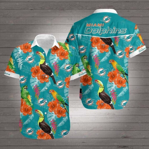 Hawaiian Miami Dolphins Tropical Parrot Hawaiian Shirt