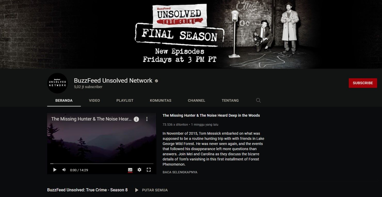 BuzzFeed Unsolved Network rekomendasi channel Youtube mystery