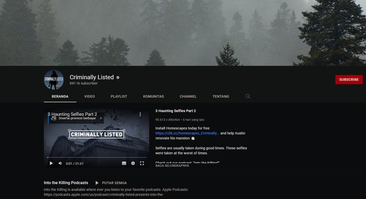 Criminally Listed rekomendasi channel Youtube mystery
