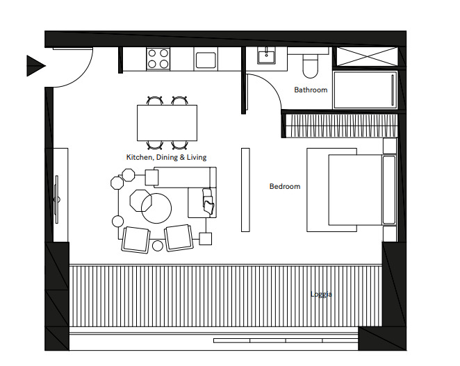 Planning of the apartment Studios, 645.19 ft2 in Pixel, Abu Dhabi