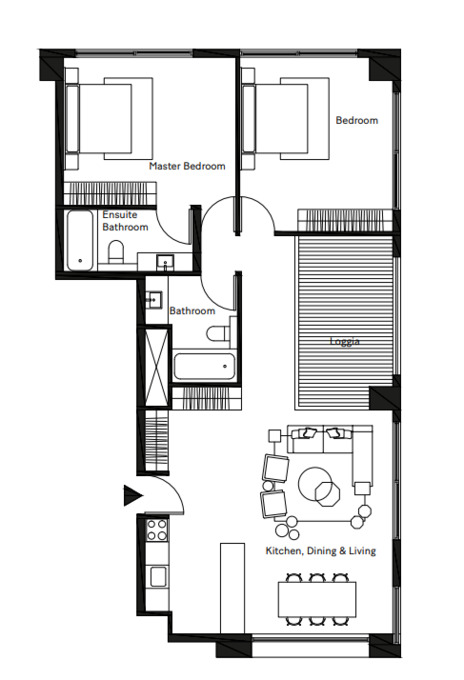 Planning of the apartment 2BR, 1128.27 ft2 in Pixel, Abu Dhabi