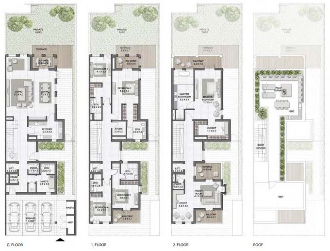 Floor plan of a Townhouses 5BR, 6824 ft2 in Sur La Mer, Dubai