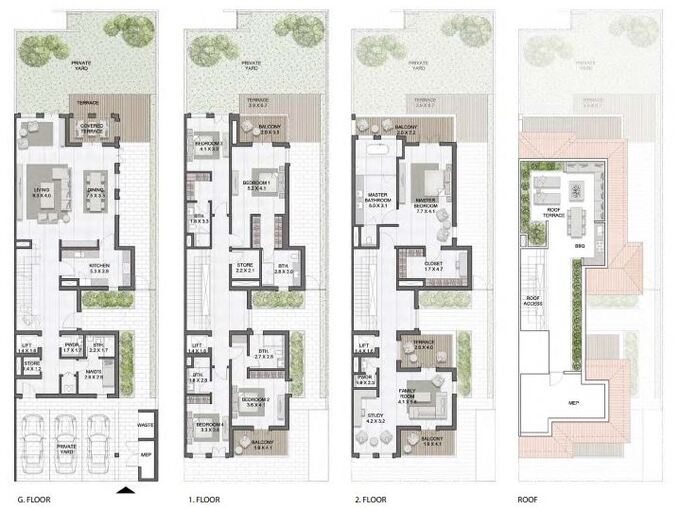 Floor plan of a Townhouses 5BR, 6823 ft2 in Sur La Mer, Dubai