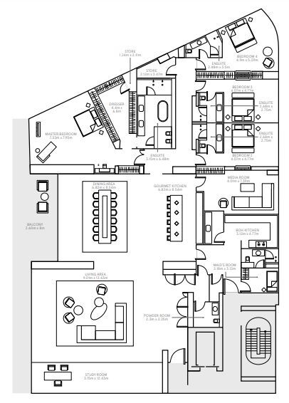 Planning of the apartment 4BR, 10937 ft2 in The Alef Residences, Dubai