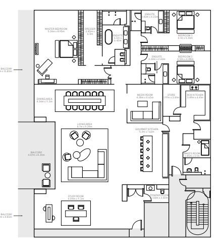 Planning of the apartment 3BR, 6371 ft2 in The Alef Residences, Dubai