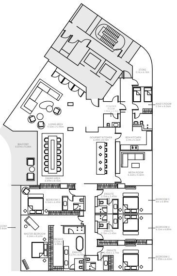 Planning of the apartment 5BR, 7419 ft2 in The Alef Residences, Dubai