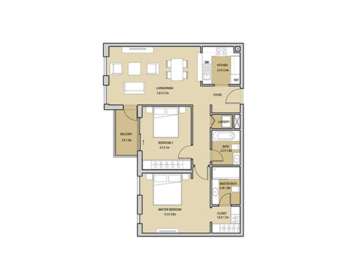 Planning of the apartment 1BR, 965.52 ft2 in Mudon Views, Dubai